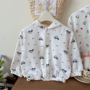 bộ quần áo chống nắng mùa hè có mũ trùm đầu dây kéo mềm mại, trong suốt và thoáng khí cho bé tra