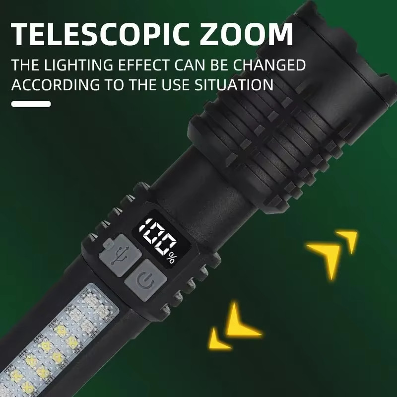 Đèn Pin LED Sạc Chống Nước ABS với Màn Hình kỹ thuật số - Thích Hợp cho Camping & Câu Cá