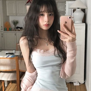 phong cách hàn quốc mùa hè phong cách mới viền ren màu sắc phù hợp với áo yếm nữ khí chất hàng đ