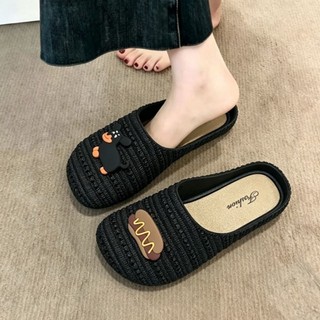Dép nửa đế Baotou Pháp cho nữ mặc ngoài trời mùa hè Giày lười đế mềm một chân đế phẳng Dép Mule