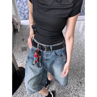 Quần short denim ống rộng năm điểm kiểu Mỹ cho nữ mùa hè mới quần ôm dáng rộng