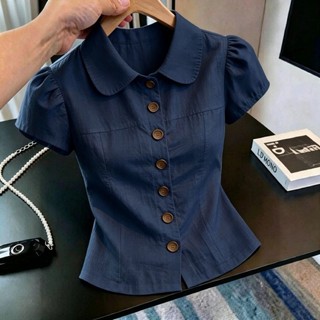 Niche Temperament Short-sleeved Doll Collar Top Women's Single-breasted Super Nice Shirt