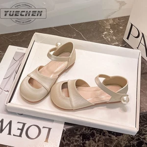 Giày sandal trang trí ngọc trai Baotou giày công chúa phong cách cổ tích mùa hè giày đa năng thời t