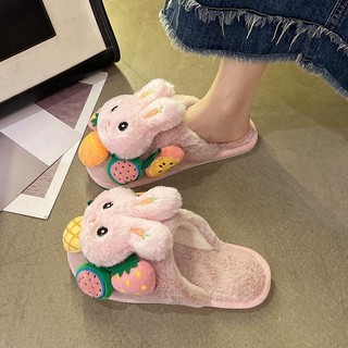 Hoạt Hình Dễ Thương Thỏ Dép Nữ Mùa Đông Phiên Bản Hàn Quốc Baotou Ấm Áp Influencer Dễ Thương Trong Nhà Nhà Sang Trọng Dép Cotton