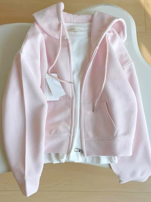 Casual Wear Pink Short Sweatshirt Jacket Women's Hooded Sweatshirt Long Sleeve Top Cardigan