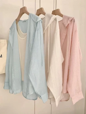 mới mùa xuân hè có mũ trùm đầu nhẹ dài tay chống nắng áo khoác dáng rộng thông thường áo điều