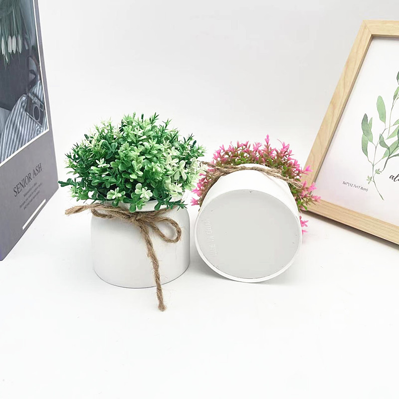 Sáng tạo Quadricular Hemp Bowknot Chậu cây cảnh Trang chủ Ban công Lối vào Trang trí Nhựa Hoa giả Chậu cây nhỏ