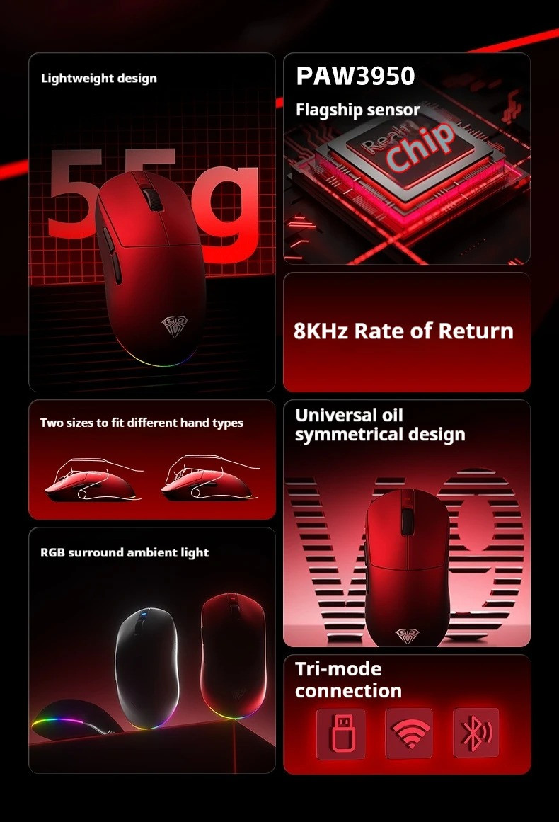 AULA V9 Series PRO Ultra Esports Gaming Mouse Wireless Tri-Mode ...