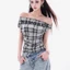 Hot Girl Một Vai Kẻ Sọc Áo Vest Nữ Mùa Hè Chữ Cái Niche Thiết Kế Slim Top Quần Áo Nữ Đơn Giản