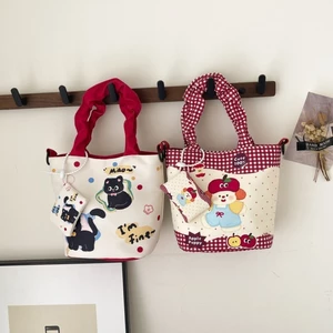 túi đeo chéo vải canvas in hình hoạt hình cầm tay phong cách Nhật Bản mềm mại cô gái cô gái trái