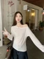 Vai Xiên Dệt Kim Dài Tay Cho Nữ Đầu Thu Slim Fit Hot Girl Áo Chống Nắng Áo Trễ Vai Không Đều
