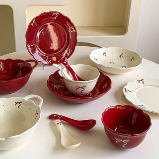 Bộ Đĩa Nơ Đĩa Gốm Hàn Quốc Bát Cơm Tròn Chịu Nhiệt Độ Cao Súp