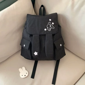 Phiên bản Hàn Quốc Túi xách nữ INS back-to-school sinh viên đại học kẻ sọc thêu tai thỏ dễ thươn