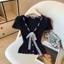 Áo cardigan dệt kim ngắn tay cổ chữ V Pure Desire Slim Fit Sweet Top nữ tính