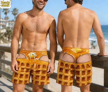Ngộ nghĩnh Nam 3D Quần Short Waffle Họa Tiết Mật Ong In Quần Short 3D Ảo Ảnh Quần Short Đi Biển Quần Short Gag Quà Tặng Mới Lạ Quần Short Đi Biển Mùa Hè