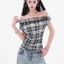 Hot Girl Một Vai Kẻ Sọc Áo Vest Nữ Mùa Hè Chữ Cái Niche Thiết Kế Slim Top Quần Áo Nữ Đơn Giản