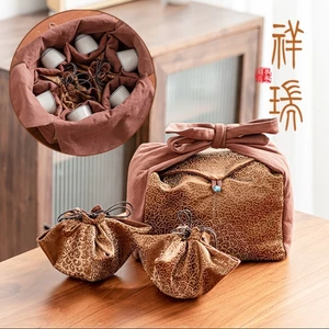 Trung Quốc Retro Tinh Tế Đám Mây Thổ Cẩm Bộ Túi Bảo Quản Di Động Bộ Trà Du Lịch Handmade Trà Bảo Quản Túi Trà Thảm Túi Cốc