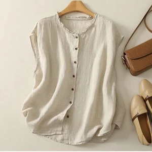 Áo len cổ lọ bằng cotton và vải lanh mùa hè thời trang mới áo vest không tay đa năng áo thun