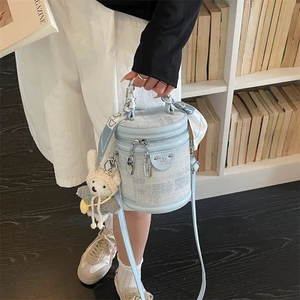 Xô Túi Túi Nữ Mới Hình Trụ Túi Denim Hoa Văn Ngách Thiết Kế Túi Cầm Tay 1 Vai Đeo Túi Nhỏ