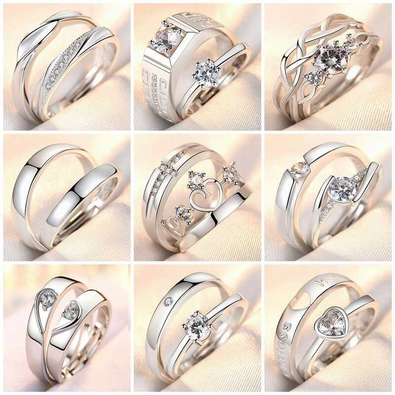 Nhẫn Cặp Đôi Nam Nữ Nhẫn Cặp Đôi Đơn Giản Thời Trang Tính Khí Phiên Bản Hàn Quốc Vương Miện Kim Cương Mở Nhẫn Cặp Đôi Cầu Hôn Nhẫn Kim Cương
