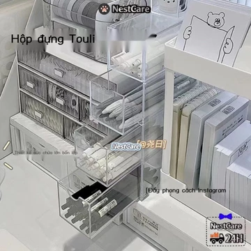Nhiều lớp trong suốt dạng ngăn kéo để bàn đựng mỹ phẩm đựng son môi dung lượng lớn văn phòng phẩm đ