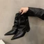 Da mềm mũi nhọn Giày Chelsea Boot nữ tay mới giảm béo giày bốt ngắn gót dày giày bốt mỏng