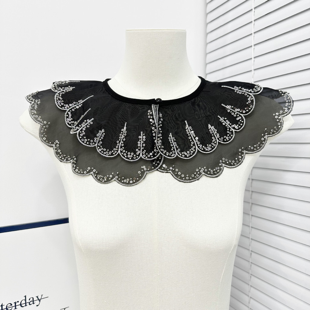 Phong Cách Mới Đen Organza Thêu Bướm Thêu Đính Hạt Cổ Hoa Cho Áo Sơ Mi ...