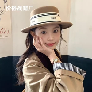 Nhỏ Phong Cách Thơm Len Flat Top Hat Dành Cho Nữ Phong Cách Thu Đông Retro Cao Cấp Jazz Mũ Hepburn Phong Cách Mặt Nhỏ