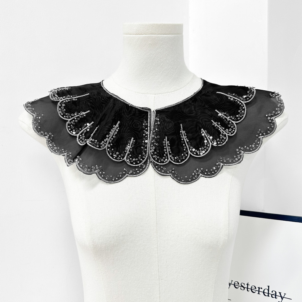 Phong Cách Mới Đen Organza Thêu Bướm Thêu Đính Hạt Cổ Hoa Cho Áo Sơ Mi ...