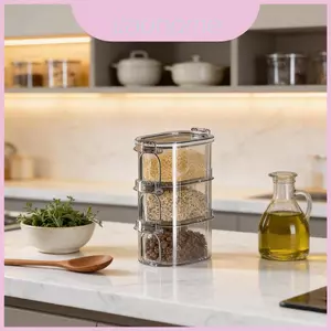 Người tổ chức gia vị đương đại với nhiều tầng và nắp kín tiện lợi cho nhà bếp