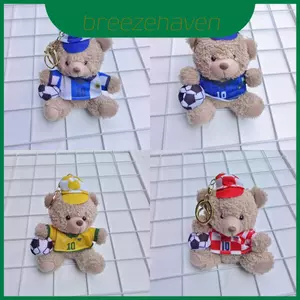 Búp bê sang trọng gấu bóng đá đỏ màu vàng cho điện thoại di động và túi trang trí