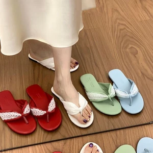 Dép xỏ ngón ren Pháp cho nữ mặc mùa hè, dép xỏ ngón tinh tế, ngọt ngào mang khí chất nước ngoài