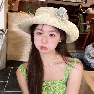 Flat Top Mũ Rơm Nữ Mùa Hè Du Lịch Ngoài Trời Ảnh Hoa Top Mũ Đi Biển Kỳ Nghỉ Đi Biển Mũ Chống Nắng Mũ Chống Nắng Mũ Chống Nắng