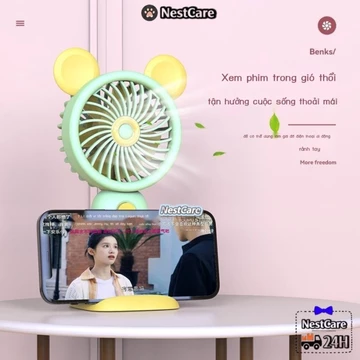 Quạt cầm tay hoạt hình sạc điện có thể đứng làm quạt để bàn, quạt cầm tay mini cầm tay, quạt cấp họ