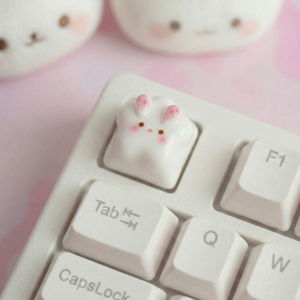 Kawaii Pink Bunny Custom Keycaps Cherry Profile ABS Artisan Keycap cho ...