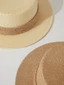 Mũ Rơm Mùa Hè, Mũ Flat Top, Unisex, Chu Vi Đầu Lớn, Che Nắng, Và Dây Gai Thời Trang Dệt
