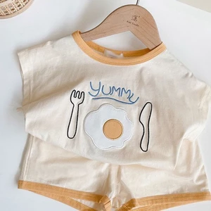 Bộ đồ cotton nguyên chất cho bé trai và bé gái mùa hè áo vest không tay dáng rộng phong cách