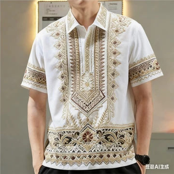 Nam Barong Áo Polo Nam Quần Áo Phong Cách Dân Tộc Áo Sơ Mi Polo Quần Áo ASEAN Áo Thường Ngày Áo Polo Dân Tộc Oversize Họa Tiết Retro Ngoài Trời Dạo Phố 01