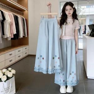 Phong cách mùa hè mới của bé gái hoa viền nấm kiểu móc rừng của bé gái quần ống rộng ngọt ngà