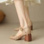 Pháp Bao Đầu Rỗng Giày Sandal Nữ Mùa Hè Mới Retro Da Mềm Gót Dày Giày Đơn Vuông Mũi Giày Cao Gót