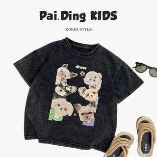 Bé trai hoạt hình cát batik giặt cũ áo thun ngắn tay mùa hè mới đẹp trai trẻ em chất liệu cotton ch