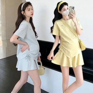 Bộ đồ bà bầu thường ngày mùa hè , bộ hai mảnh áo dây rút tay ngắn thời trang và hợp thời trang
