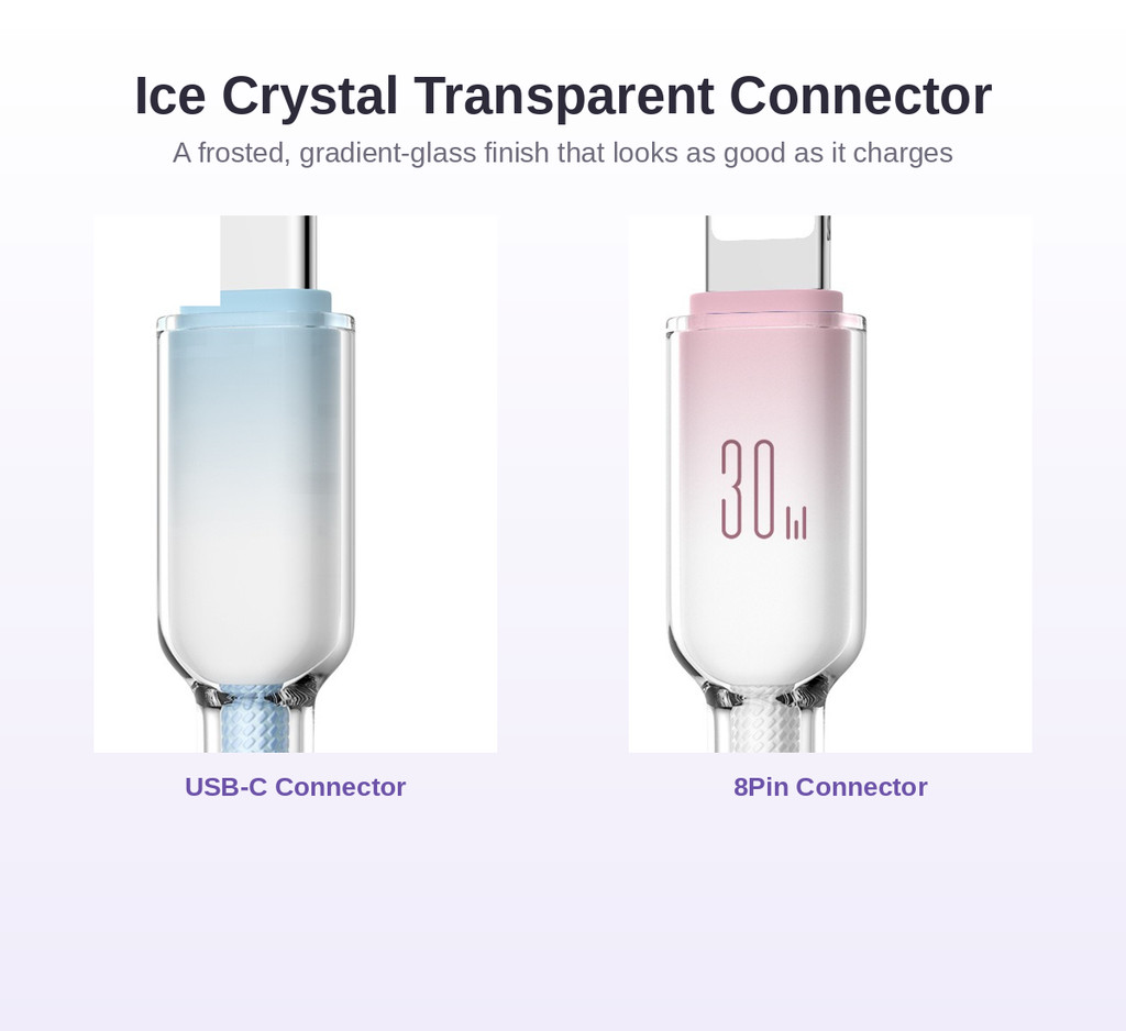Cáp sạc nhanh 30W USB-C đến 8Pin Ice Crystal Design Dây bện Nylon bền Tương thích với iPhone 4-14 – ảnh mô tả chi tiết 4