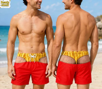 Quần short nam 3D ngộ nghĩnh, Quần short in họa tiết chiên kiểu Pháp Quần short ảo ảnh Quần short đi biển Quần short Gag Quà tặng Quần short đi biển mùa hè mới lạ