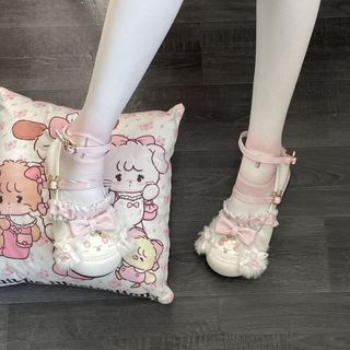 Chính Hãng Dễ Thương Thỏ Búp Bê Dễ Thương lolita Giày Thấp Gót Tròn Nơ lolita jk Giày Đế Bằng