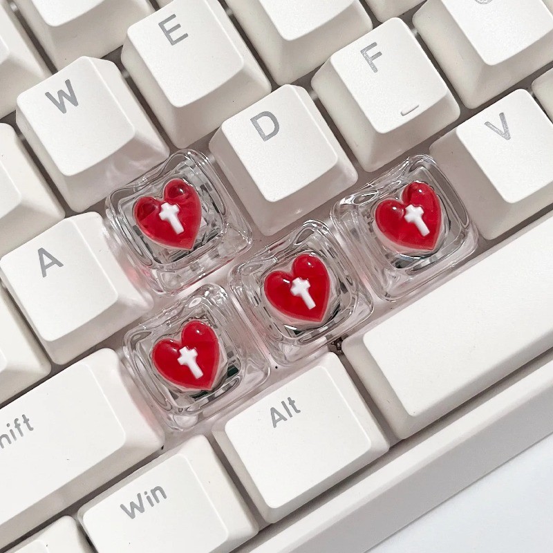 4 Keycaps trong suốt cho mèo màu hồng Keycaps hình trái tim có đèn nền ...
