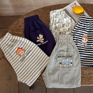 Quần short thể thao bé trai mới, quần ba phần tư in hoạt hình trẻ em, quần sọc phong cách Hàn