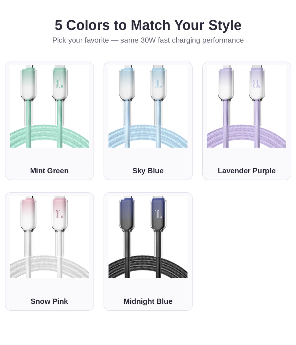 Cáp sạc nhanh 30W USB-C đến 8Pin Ice Crystal Design Dây bện Nylon bền Tương thích với iPhone 4-14 – ảnh mô tả chi tiết 1