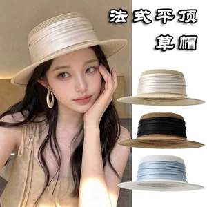 Pháp Ruy Băng Mũ Phẳng Cho Nữ Mùa Hè Mới Đi Biển Khu Nghỉ Dưỡng Phong Cách Mũ Chống Nắng Mũ Rơm Mũ