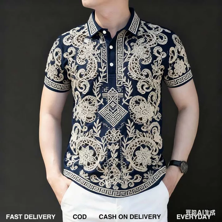 Nam Barong Áo Polo Nam Quần Áo Phong Cách Dân Tộc Áo Sơ Mi Polo Quần Áo ASEAN Áo Thường Ngày Áo Polo Dân Tộc Oversize Họa Tiết Retro Ngoài Trời Mặc Đường Phố 22a